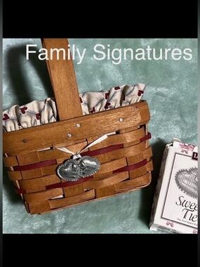 Longaberger Leftie SWEETHEART Chore basket, Pewter Heart Shape Tie-On